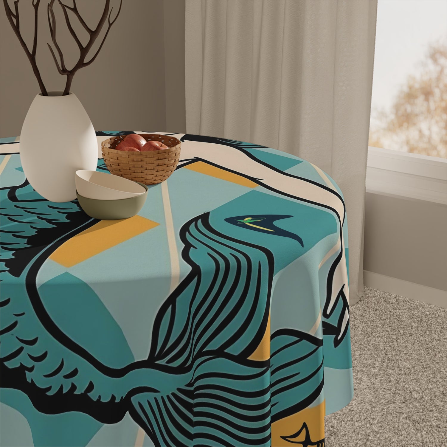 Vintage Mermaid Mid Century Modern Tablecloth Kitschy Retro Beach Decor - Mid Century Modern Gal