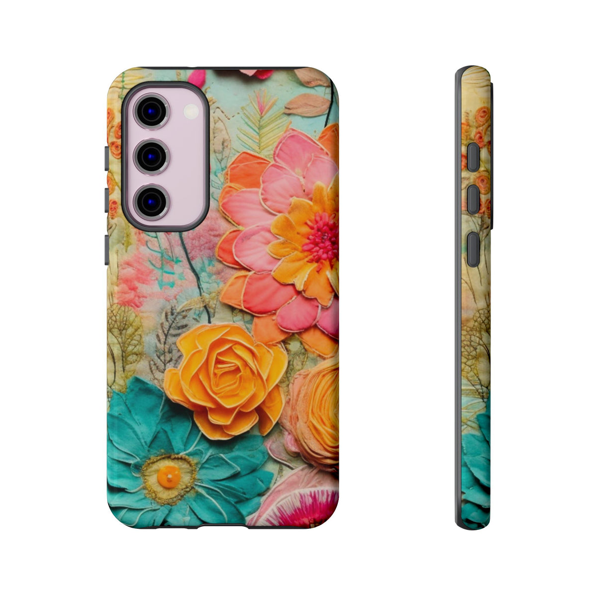 Boho Retro Floral Faux Pressed Flowers Smart Phone Tough Phone Cases - Mid Century Modern Gal