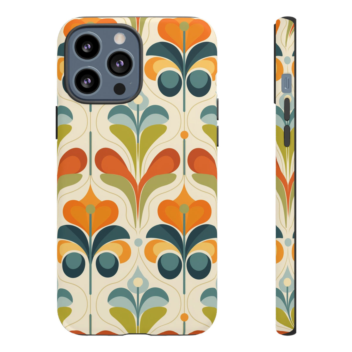 Mid Century Modern Scandinavian Floral, Orange Blue Green Tough Phone Case