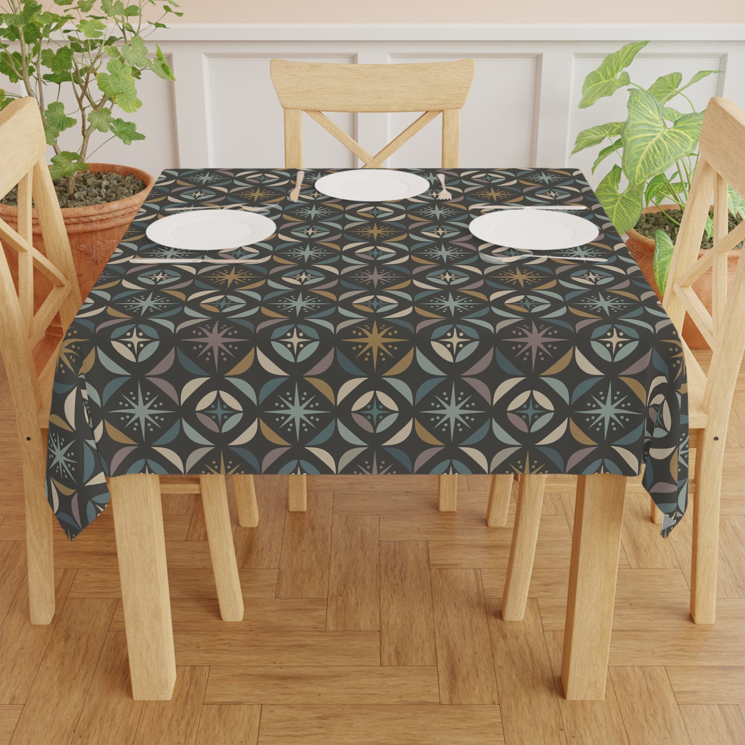 Mid Century Modern Elegant Gray Geometric Starburst Tablecloth - Mid Century Modern Gal
