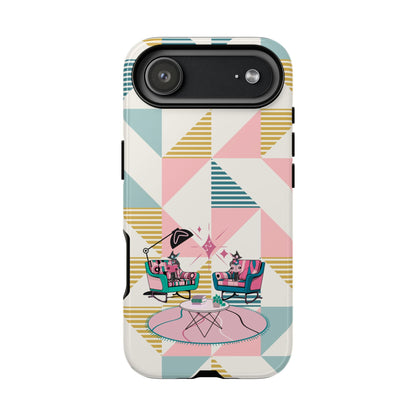 Atomic Cats Reading, Book Talk, Book Lover, Retro Chic Phone Case with Retro Vibe - Cozy Living Room Design