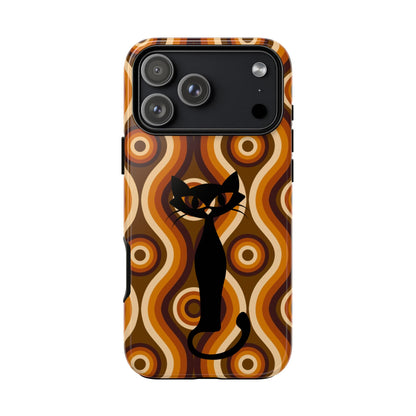 Retro Phone Case, Groovy Brown, Atomic Kitsch Cat Tough Smart Phone Cases