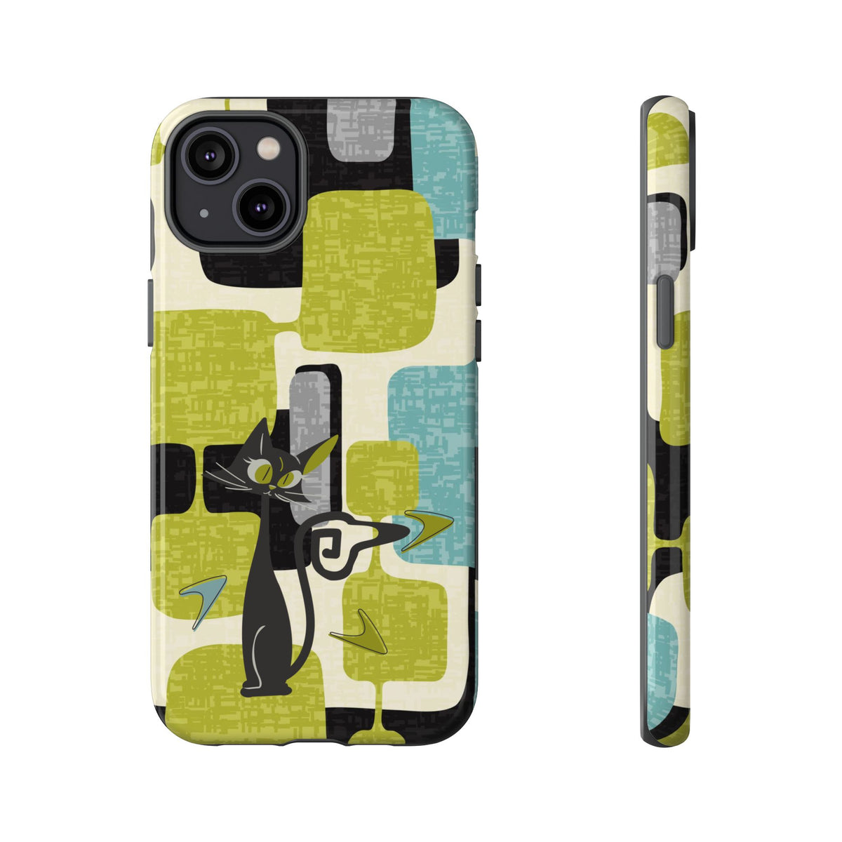 Mid Century Modern Geometric Kitschy Cat, Boomerang Retro Smart Phone Tough Cases - Mid Century Modern Gal