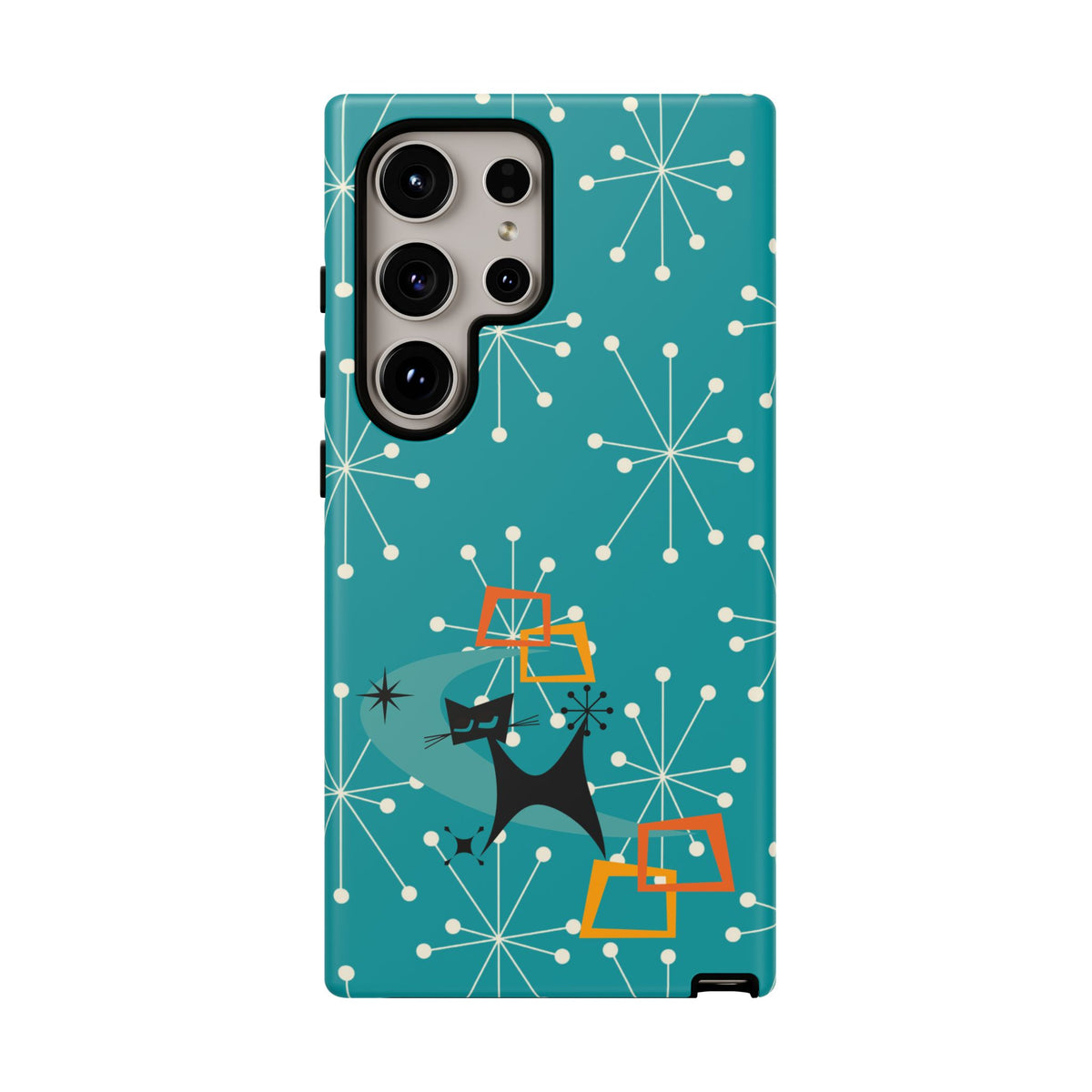 Atomic Space Cat, Starburst Blue, Retro Groovy Smart Phone Tough Phone Cases