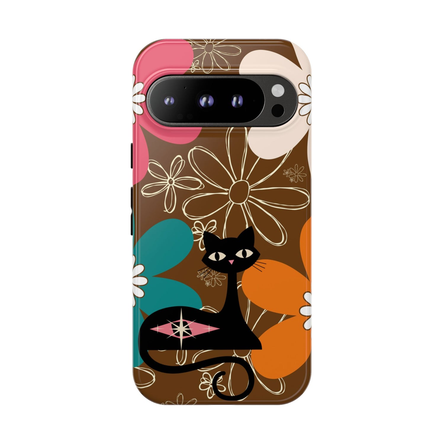 Atomic Cat Retro 70s Vibe Flower Power Tough Cases: Cute Floral and Cat Phone Case for Cat Lovers
