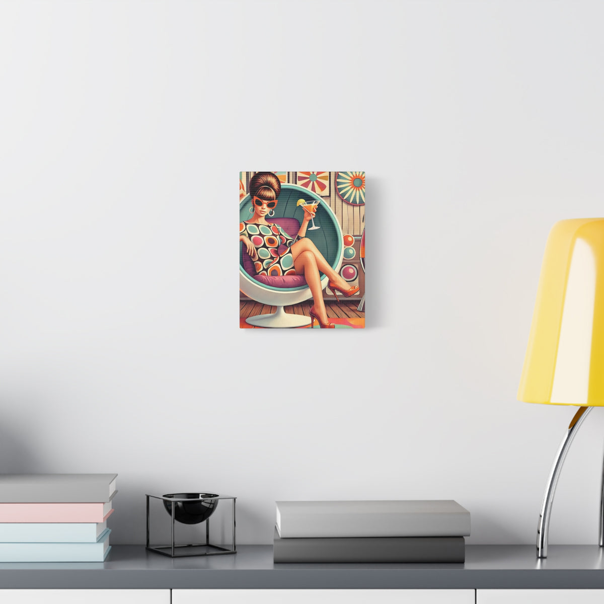 60s Mod Gal, Retro Chic Canvas Gallery Wrap - Vintage Lounge Art Print - Mid Century Modern Gal