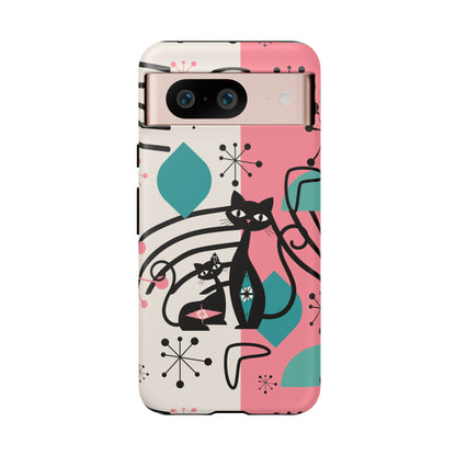 Mid Mod Atomic Cat Boomerang Starburst, Pink, Black Kitschy Stylish Cat Phone Case: Modern Design for Cat Lovers