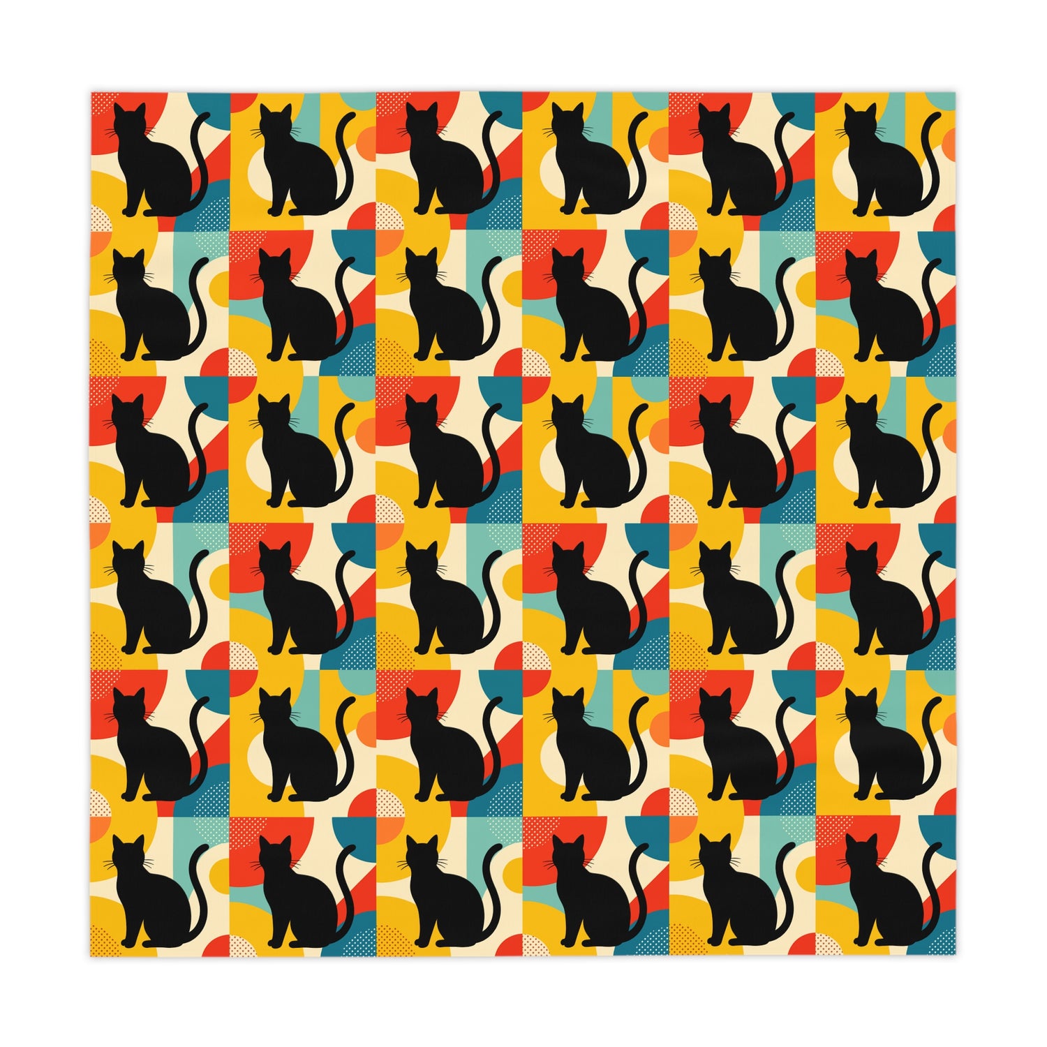 Pop Art Black Atomic Cats, Red Blue Yellow, Tablecloth - Mid Century Modern Gal