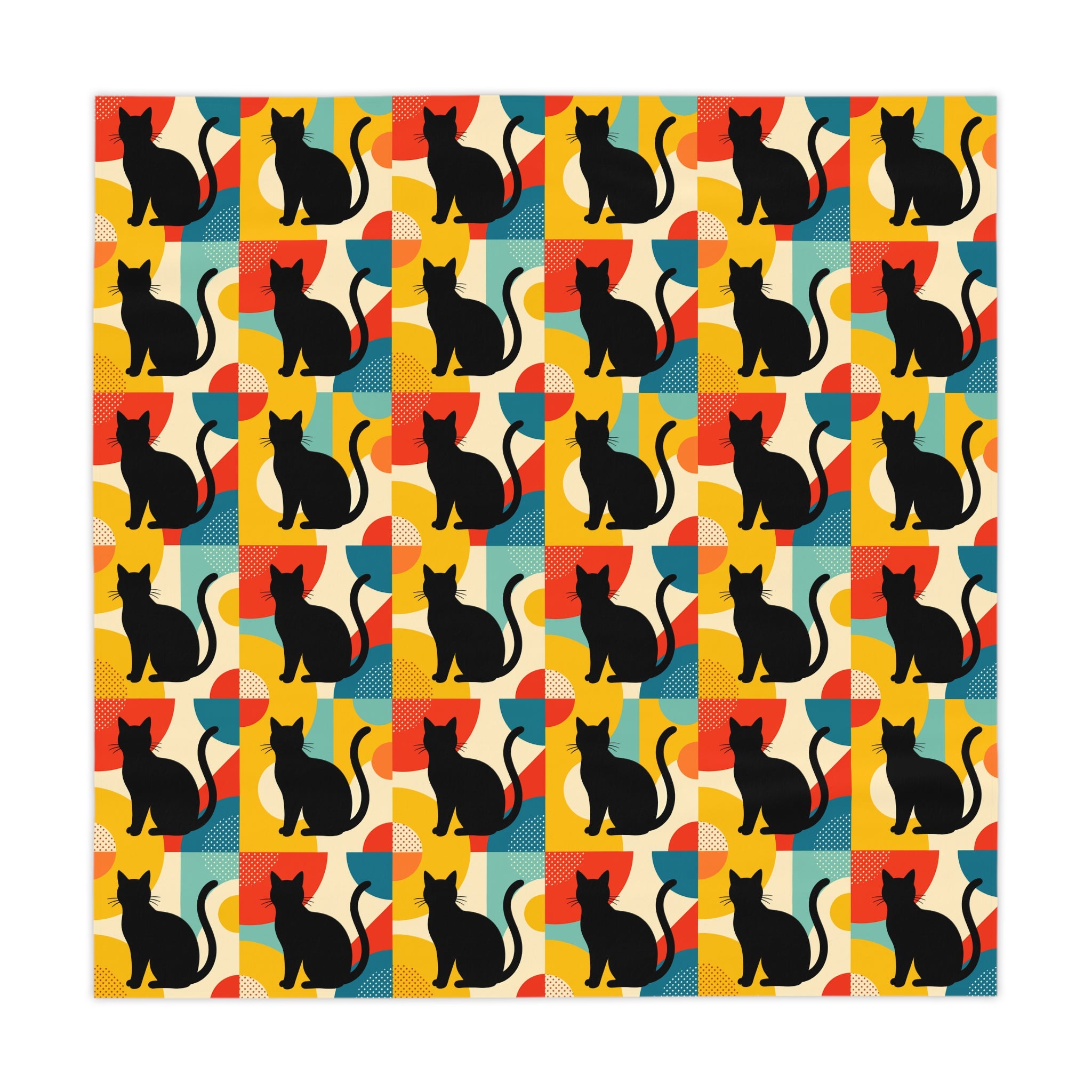 Pop Art Black Atomic Cats, Red Blue Yellow, Tablecloth - Mid Century Modern Gal