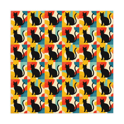 Pop Art Black Atomic Cats, Red Blue Yellow, Tablecloth - Mid Century Modern Gal