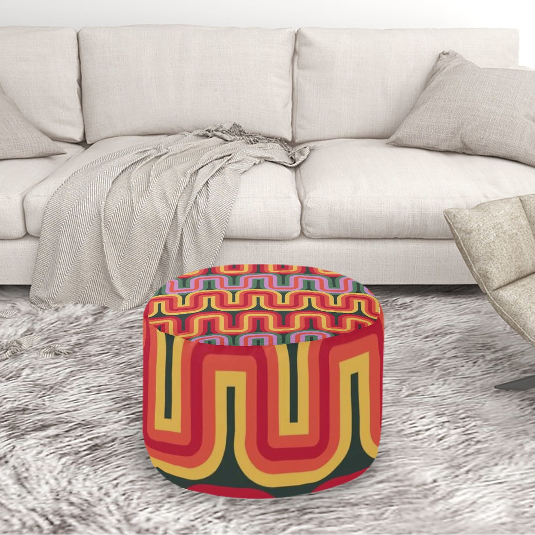 Mid Century Modern Retro Groovy Mod Round Pouf Ottoman