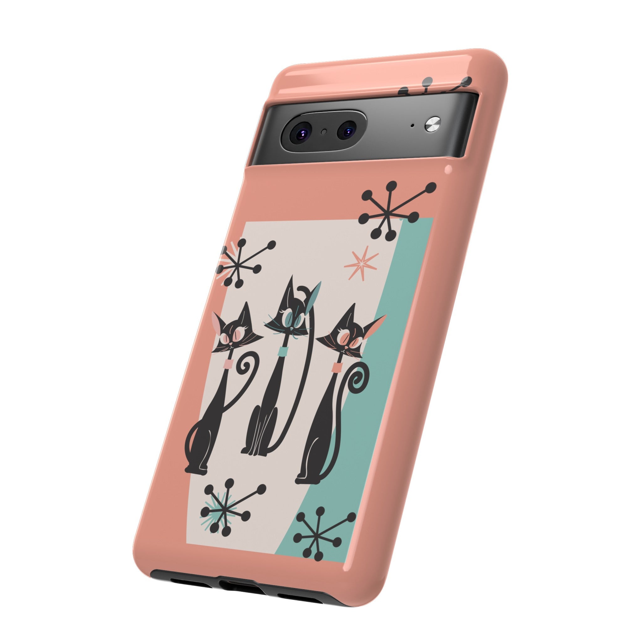 Atomic Cat Mid Mod Coral Aqua Blue Starburst Kitschy Fun Chic Samsung, Smart Phones Tough Cases