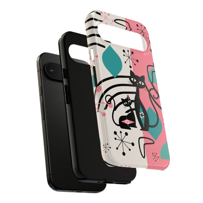 Mid Mod Atomic Cat Boomerang Starburst, Pink, Black Kitschy Stylish Cat Phone Case: Modern Design for Cat Lovers