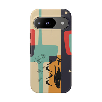 Mid Century Modern, Geometric, Atomic Cat Groovy Smart Phones Tough Phone Cases