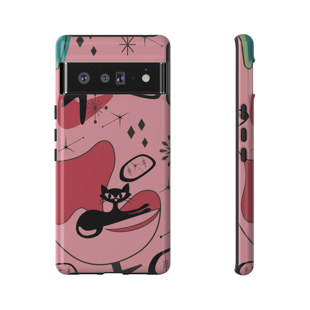 Atomic Cat, Pink Mid Century Modern, Egg Chair, Space Cat Tough Phone Case