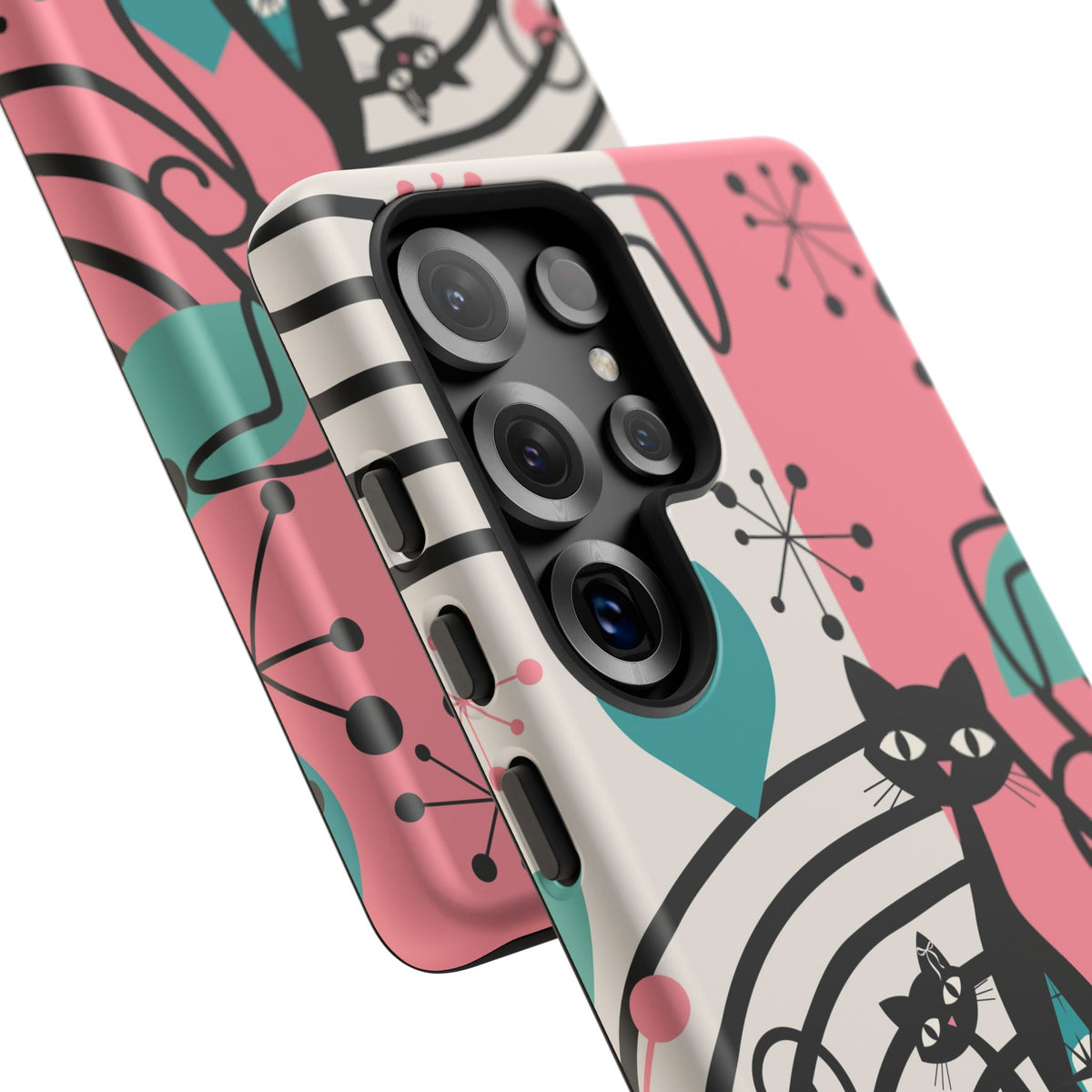 Mid Mod Atomic Cat Boomerang Starburst, Pink, Black Kitschy Stylish Cat Phone Case: Modern Design for Cat Lovers