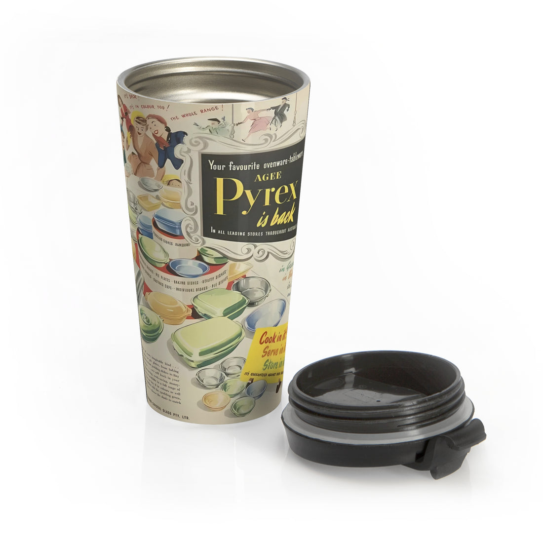 Pyrex Ad Vintage-Inspired Stainless Steel Travel Mug - Eco-Friendly Coffee Cup for Home &amp; Outdoors - Mid Century Modern Gal