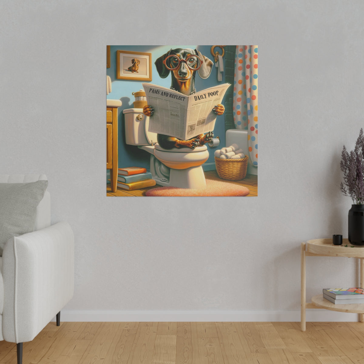 Funny Dog Bathroom Wall Art, Doxie Dachshund Dog Bathroom Humor, Retro Wall Art Canvas - Mid Century Modern Gal