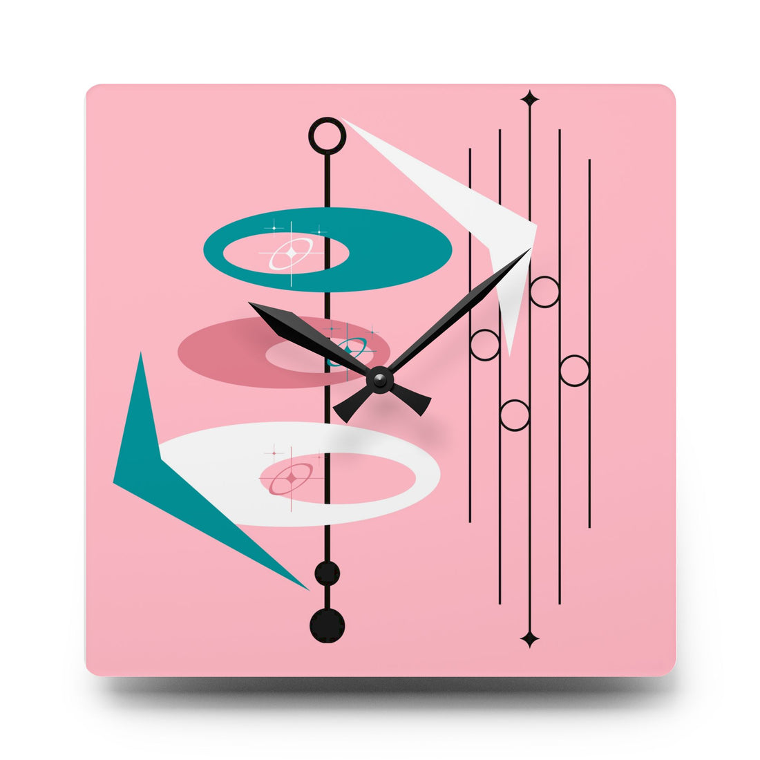 Atomic 50s Pink Mid Mod Wall Clock Retro Geometric Acrylic Wall Clock - Mid-Century Modern Decor - Mid Century Modern Gal