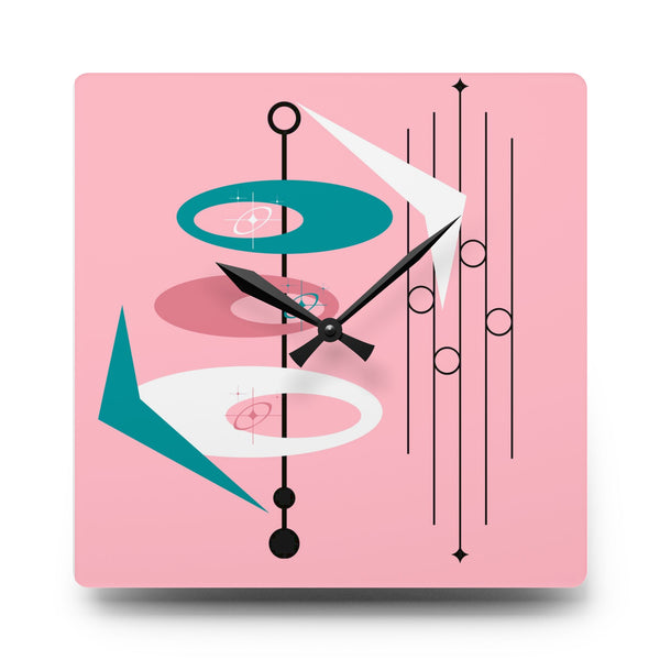 Atomic 50s Pink Mid Mod Wall Clock Retro Geometric Acrylic Wall Clock - Mid-Century Modern Decor