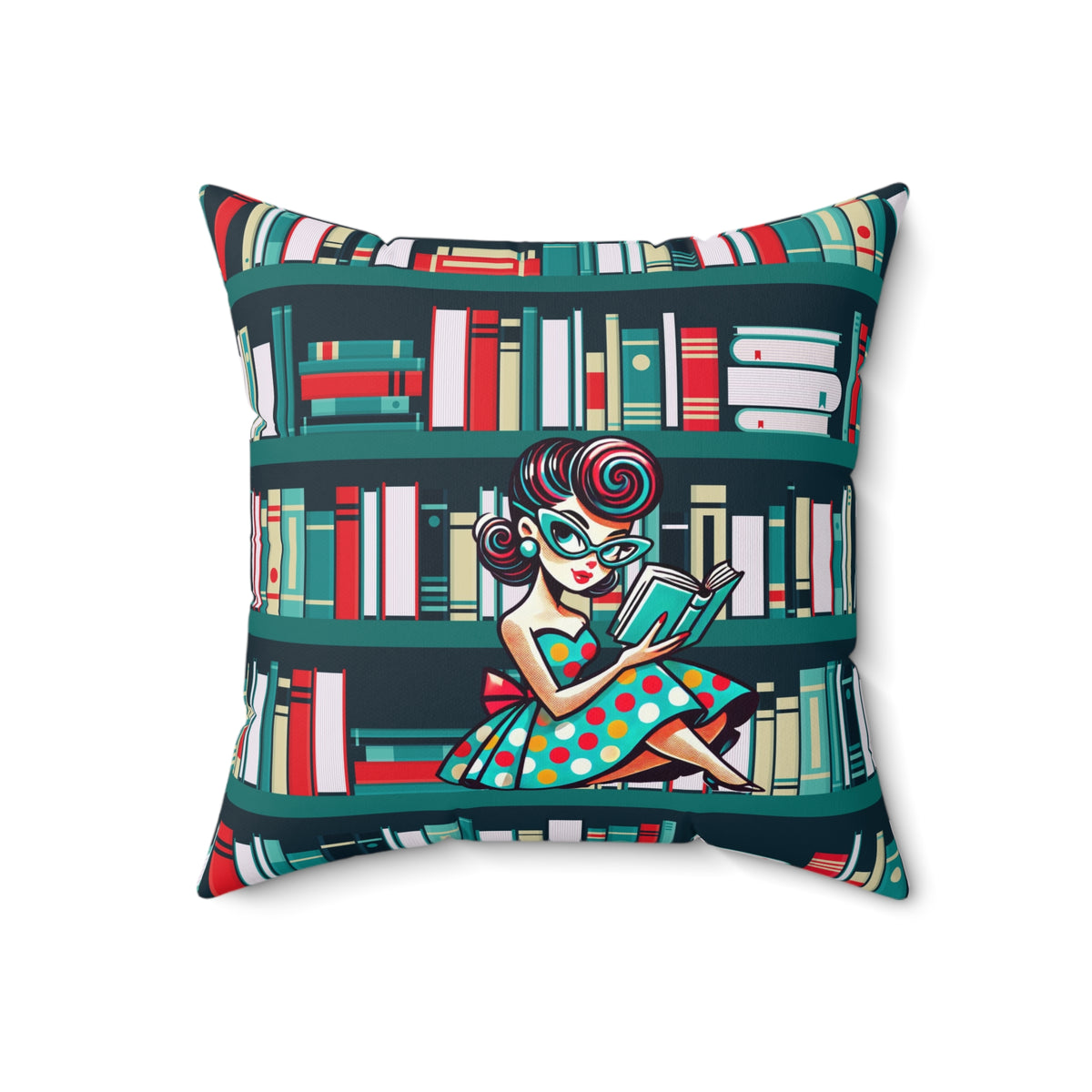 Reading Pillow, Cozy Read and Relax Literary Pillow - Cute Book Lover Decor - Mid Century Modern Gal