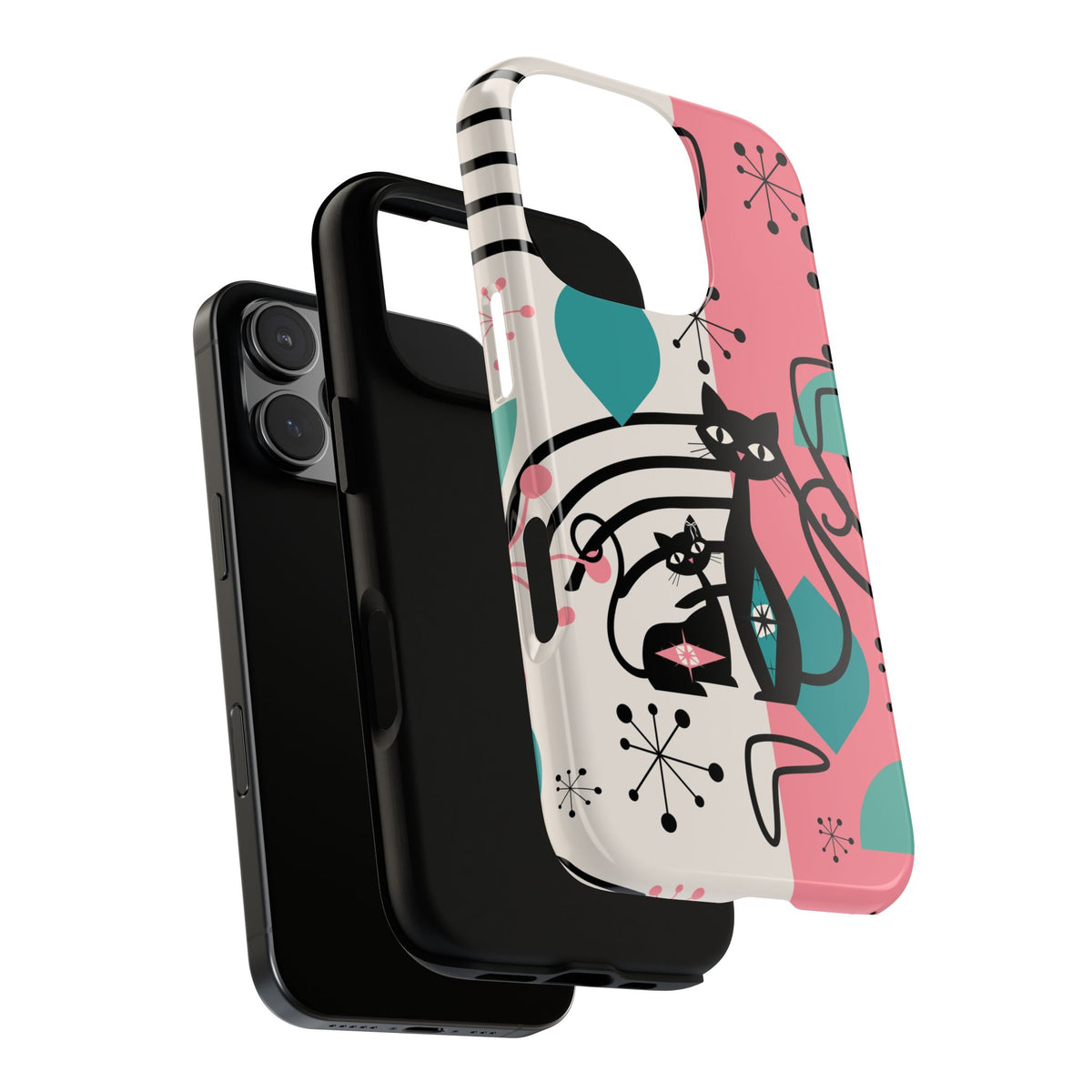 Mid Mod Atomic Cat Boomerang Starburst, Pink, Black Kitschy Stylish Cat Phone Case: Modern Design for Cat Lovers
