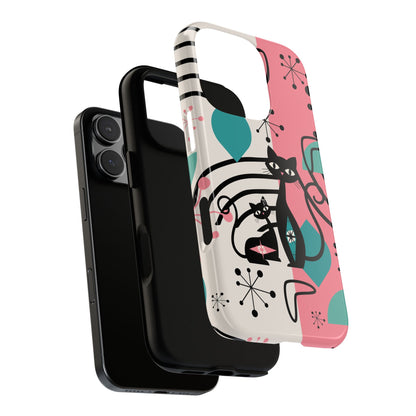 Mid Mod Atomic Cat Boomerang Starburst, Pink, Black Kitschy Stylish Cat Phone Case: Modern Design for Cat Lovers
