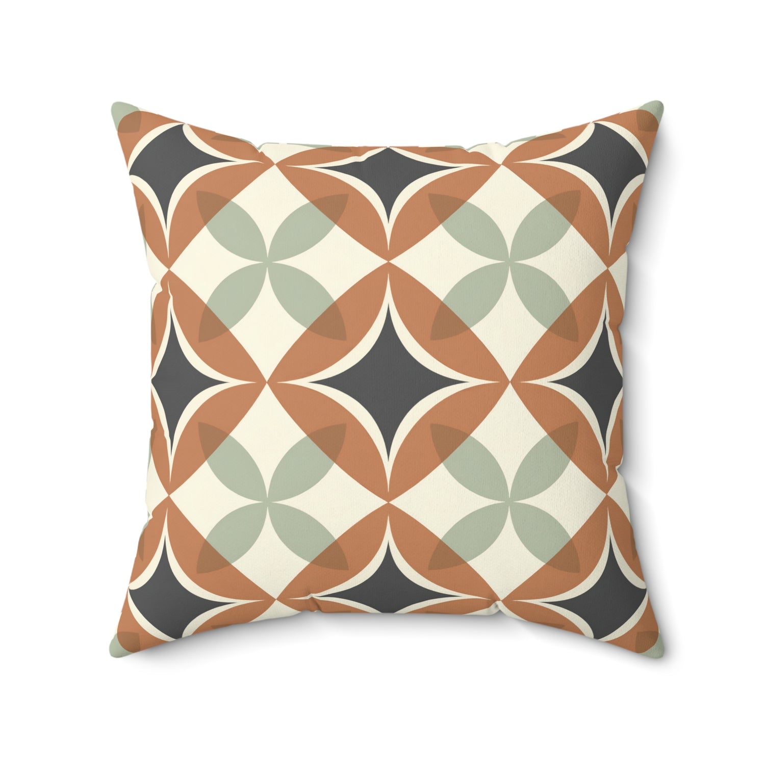 Mid Century Modern Interlocking Geometric, Terracotta Sage Charcoal Pillow Cover and Insert - Mid Century Modern Gal