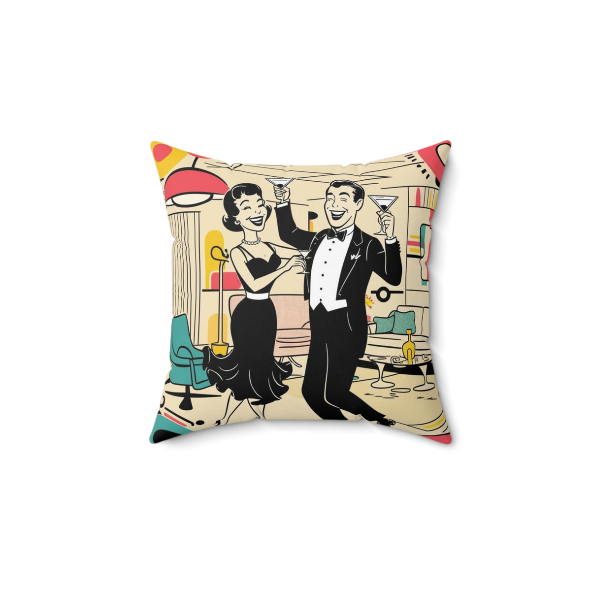Mid Mod Couple Happy Hour Retro Dance Party Pillow - Vintage 1950s Style Decor Cushion - Mid Century Modern Gal