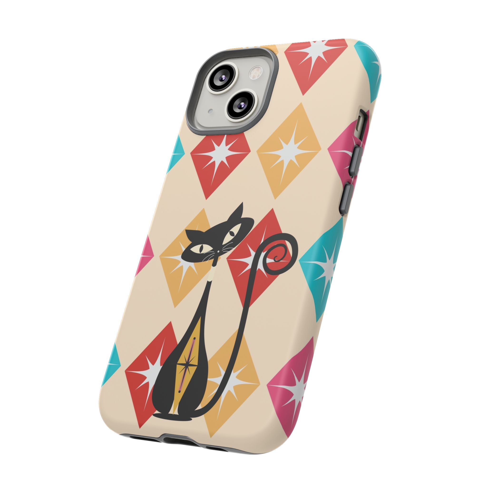 Mid Century Modern Atomic Cat, Atomic 50s Diamonds Retro Phone Tough Cases