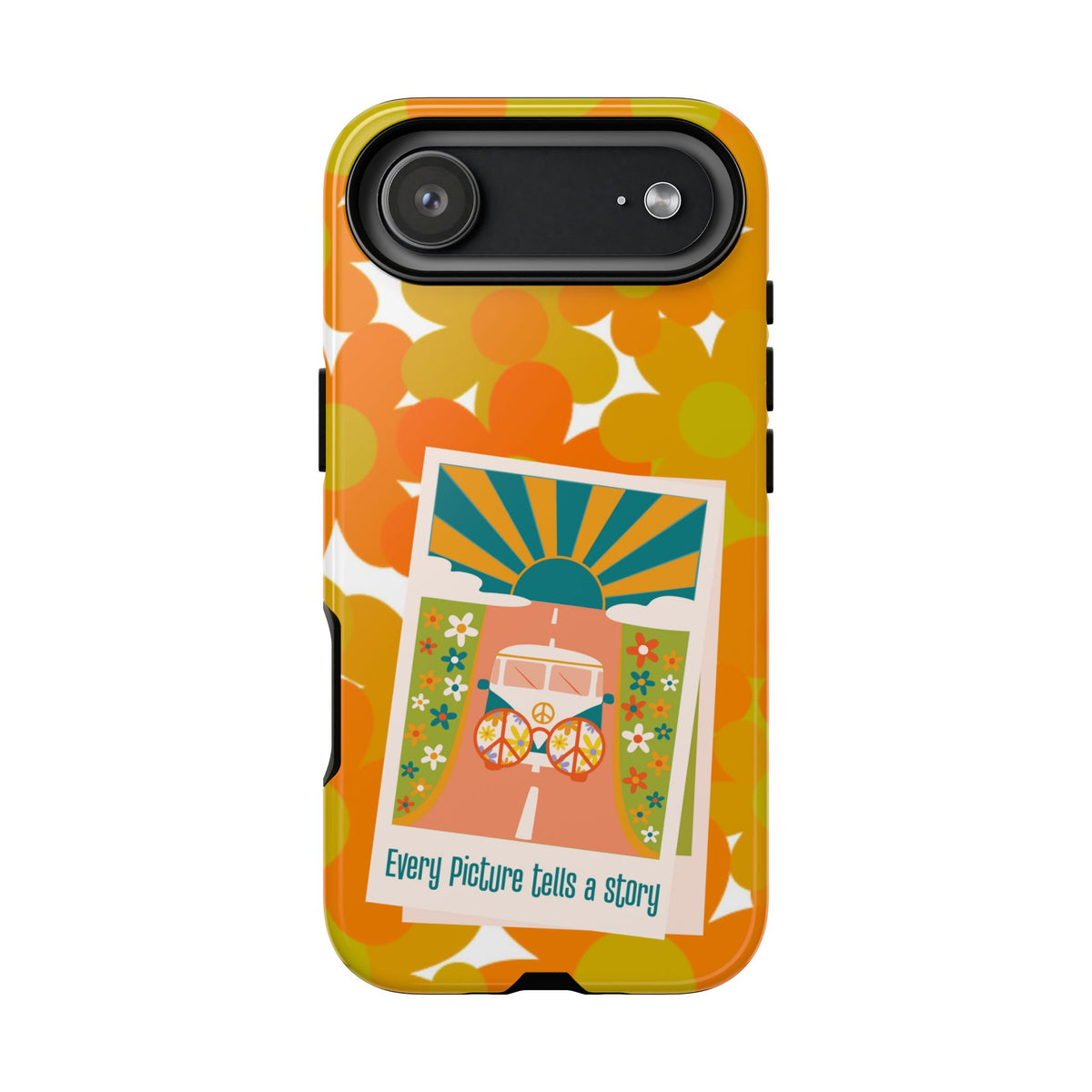 Retro Phone Case, Orange Flower Power, Polaroid Picture, Mod Smart Phone Tough Phone Cases