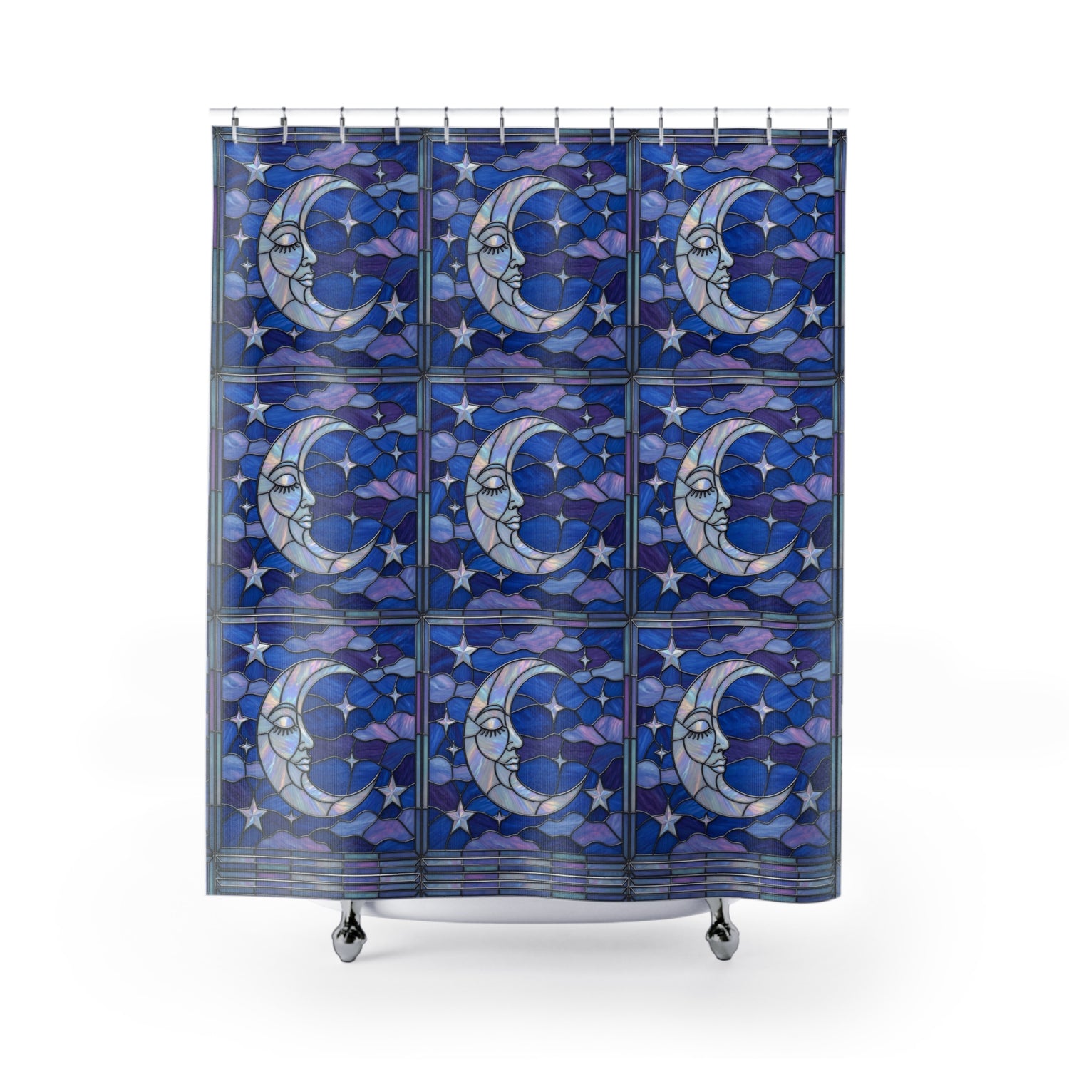 Halloween Stained Glass Style Night Sky Moon Stars Clouds Shower Curtain - Mid Century Modern Gal