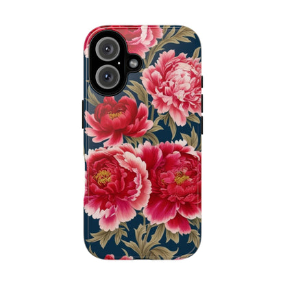 Chinoiserie Royal Blue Pink, Red Roses And Peony Floral Tough Phone Case