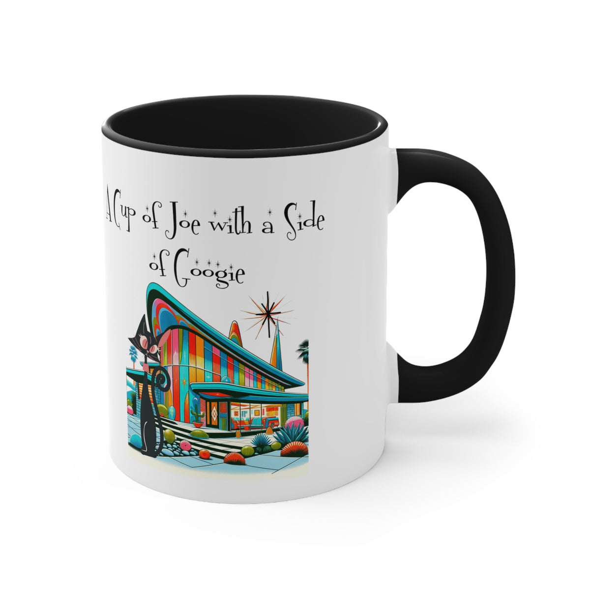 Mid Century Modern Drinkware, Atomic Cat Coffee Mug, Googie Designed, Mid Mod Coffee Lover Gifts - Mid Century Modern Gal