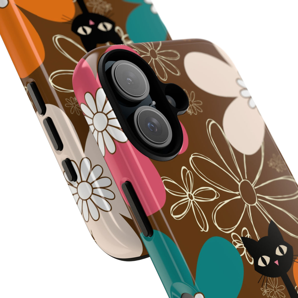 Atomic Cat Retro 70s Vibe Flower Power Tough Cases: Cute Floral and Cat Phone Case for Cat Lovers