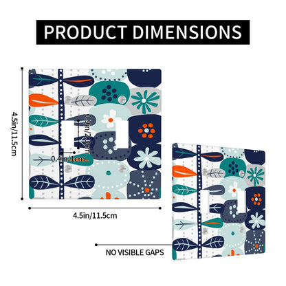 Modern Danish Scandinavian Floral Designed Blue, Teal, Orange White Switch Cover 2-Gang 2 Toggle - Mid Century Modern Gal