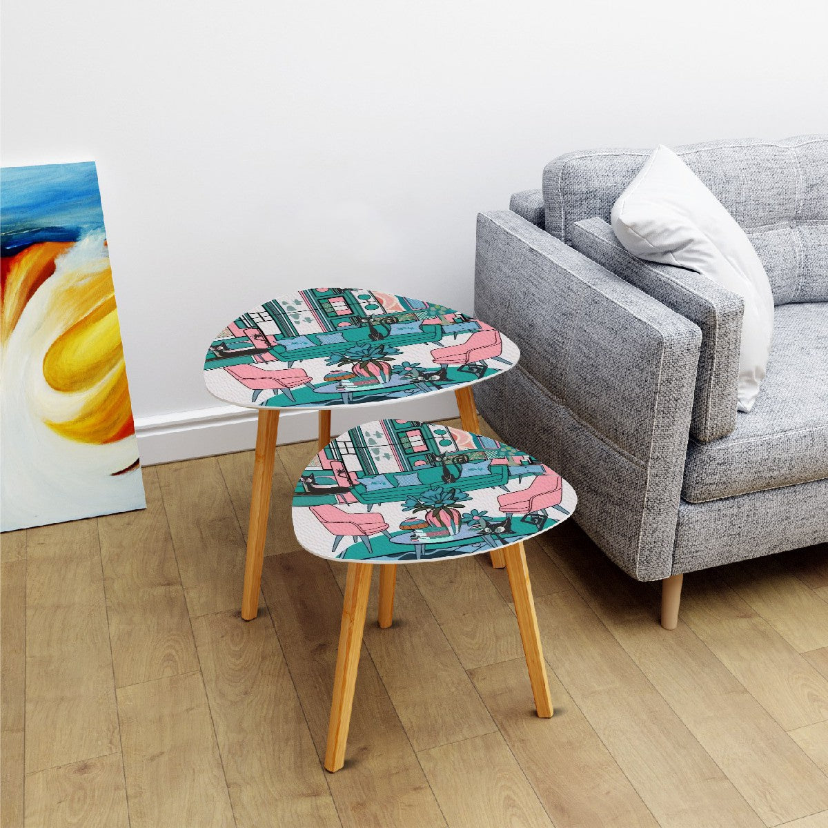 Mid Century Modern Livingroom Nesting Tables, Atomic Cat Kitschy Mod Retro End Tables - Mid Century Modern Gal