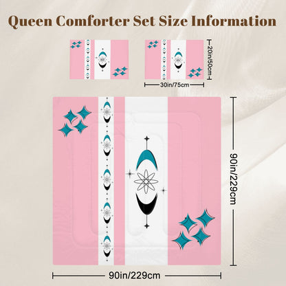 Mid Century Modern Atomic Pink Starburst Retro Mod Queen Comforter Set - Mid Century Modern Gal