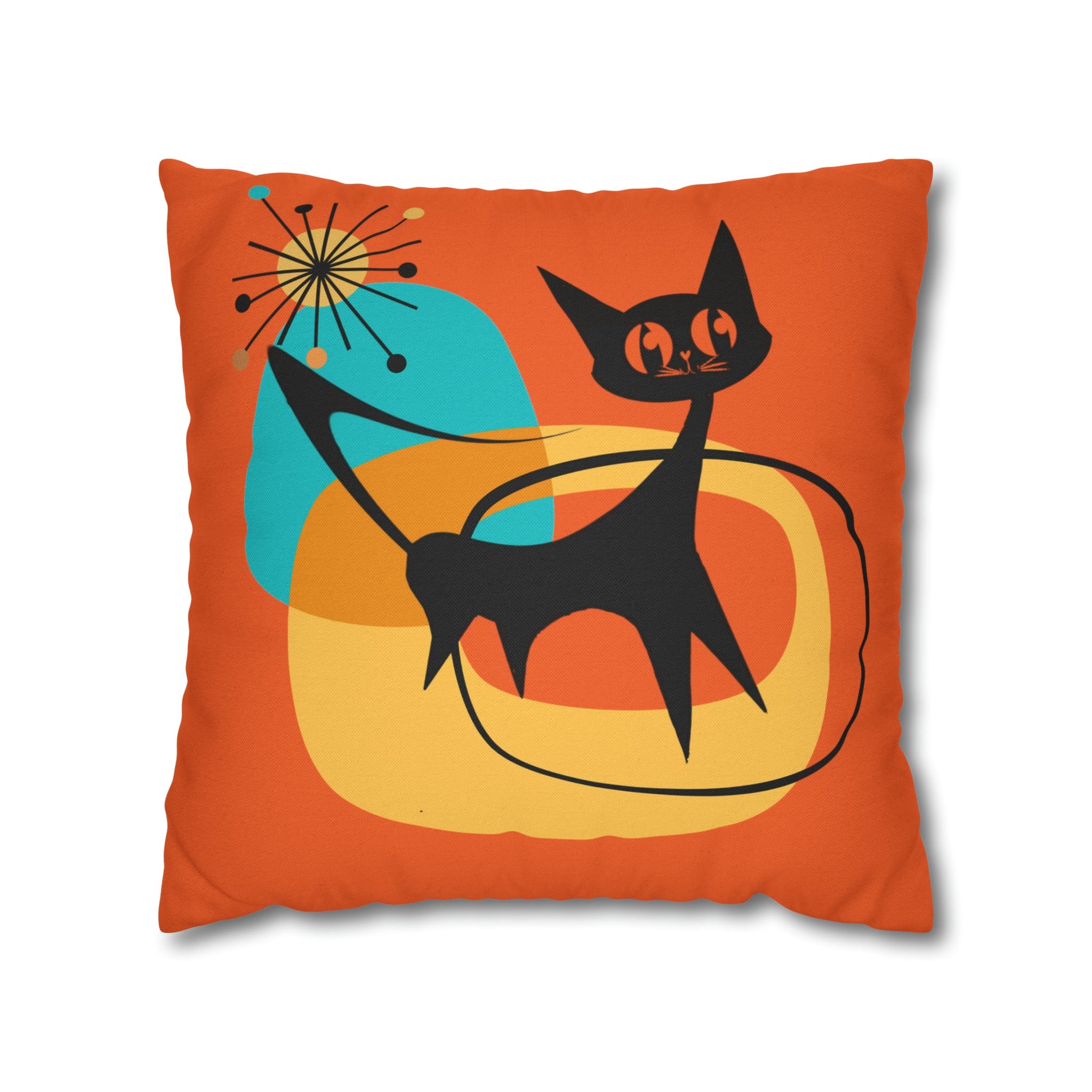 Atomic Cat, Orange Mid Mod Pillow Case ONLY Home Decor 18&quot; × 18&quot;