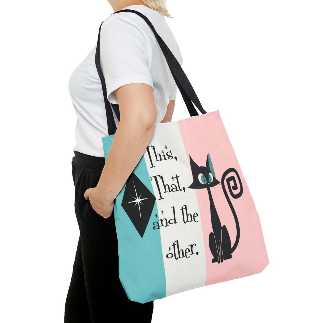 Atomic Kitty Cat, Shopping Tote Bag, Teacher, Cat Mom, Random Stuff Cute Kitschy Tote Bags 18&quot; × 18&