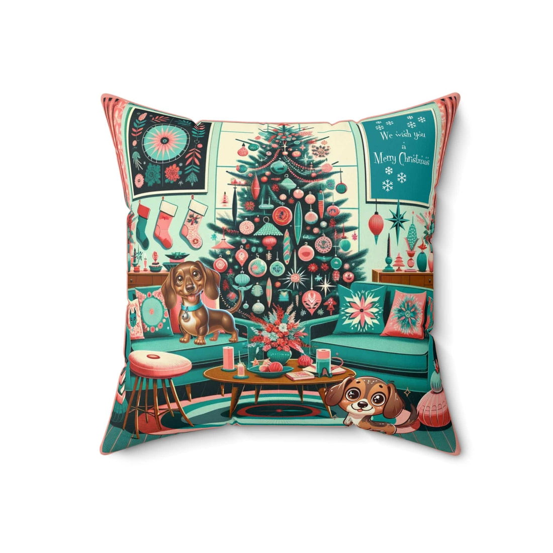 Daschund Dog Christmas Pillow Home Decor 18&quot; × 18&quot;