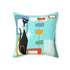 Mid Century Modern Aqua Blue, Geometric, Atomic Cat, Boomerang, Retro Pillow Home Decor 18" × 18"