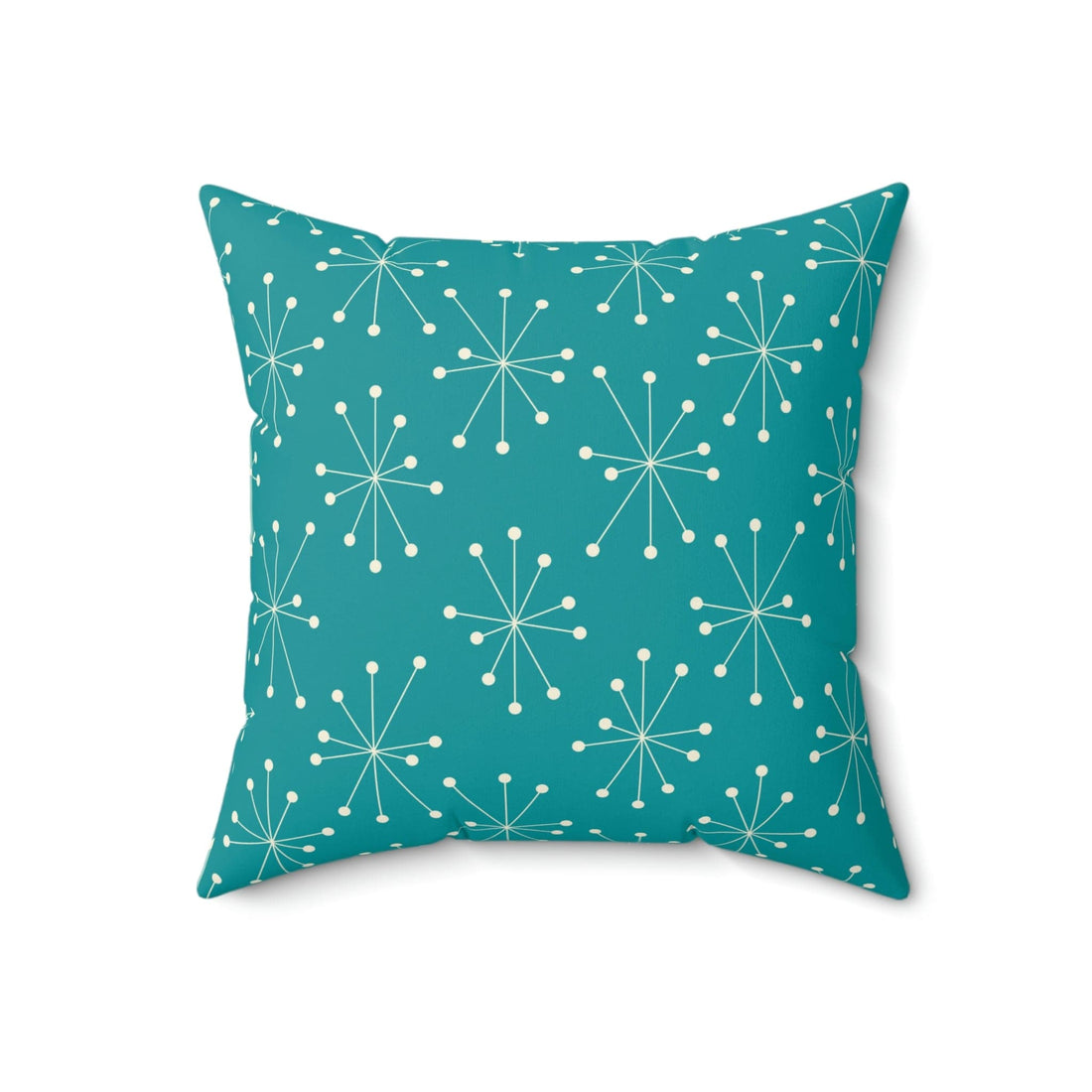 Mid Century Modern Atomic Aqua Blue, Starburst Retro Square Pillow Home Decor 18&quot; × 18&quot;