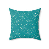 Mid Century Modern Atomic Aqua Blue, Starburst Retro Square Pillow Home Decor 18" × 18"