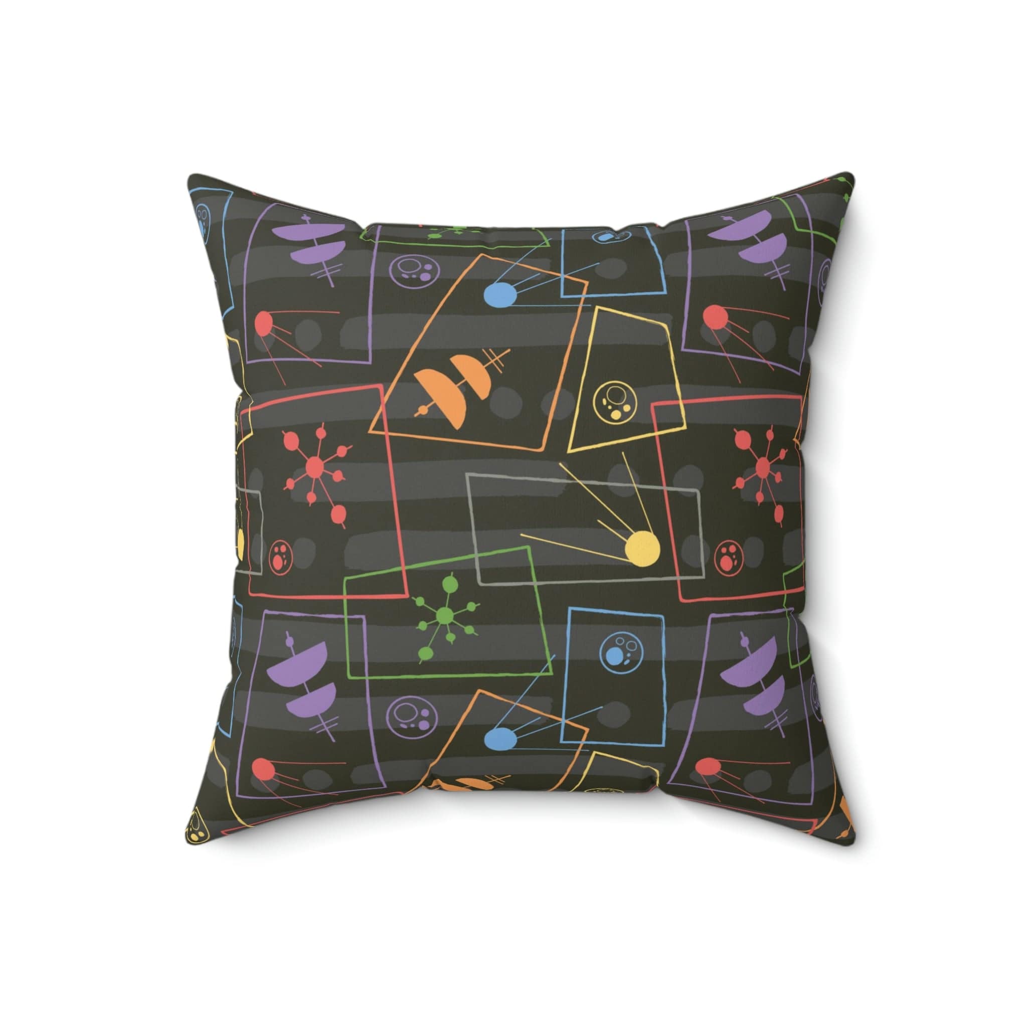 Mid Century Modern Atomic Space, Dark Gray Mid Modernist Pillow And Insert Home Decor 18&quot; × 18&quot;