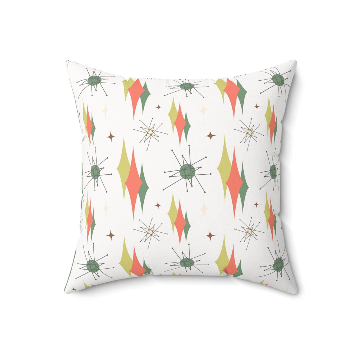 Mid Century Modern Atomic Starbursts, Franciscan Pattern, Orange, Green, Pillow And Insert Home Decor 18" × 18"