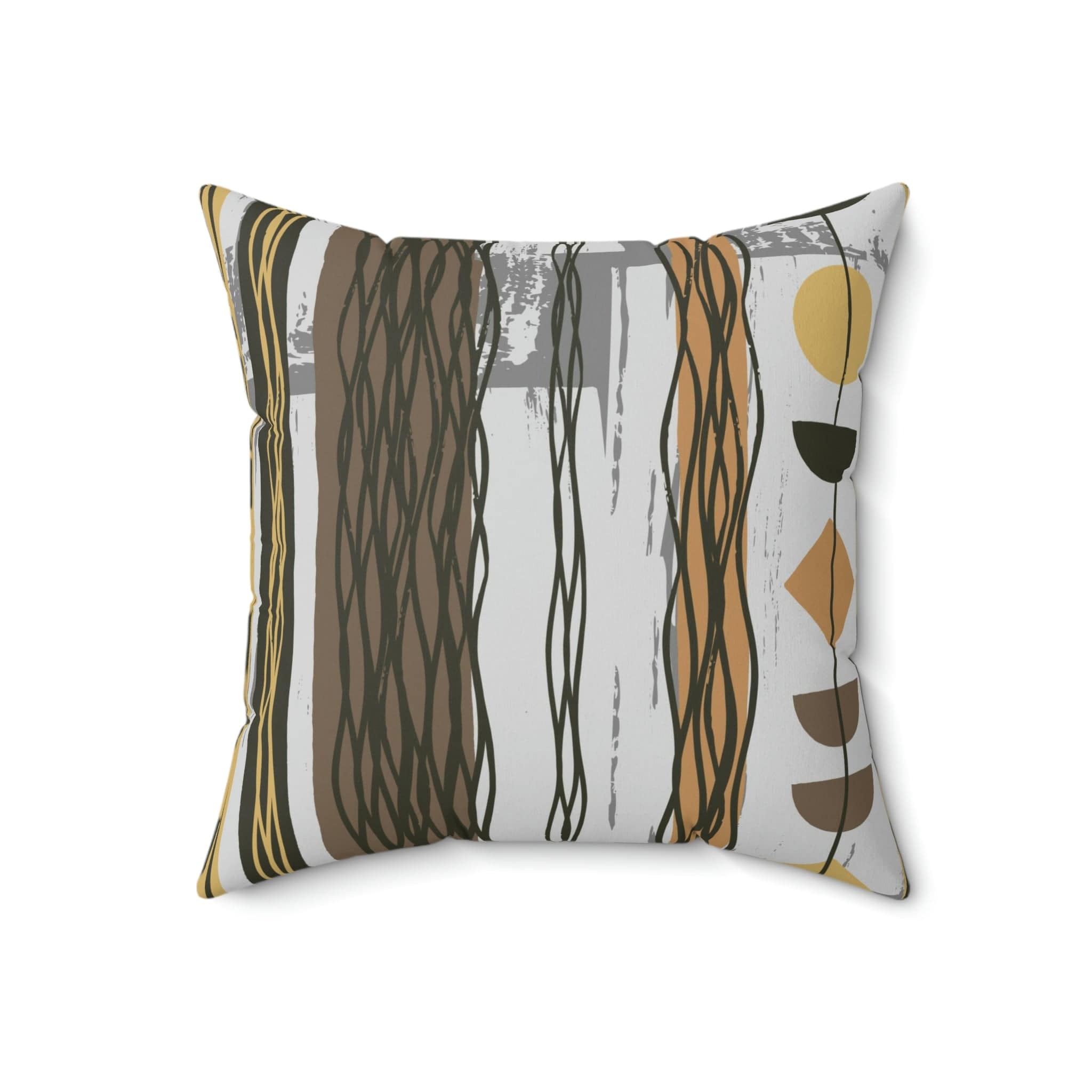 Mid Century Modern, Boho Abstract, Brown, Mustard Yellow, Funky Fun Pillow Case And Insert Home Decor 18&quot; × 18&quot;