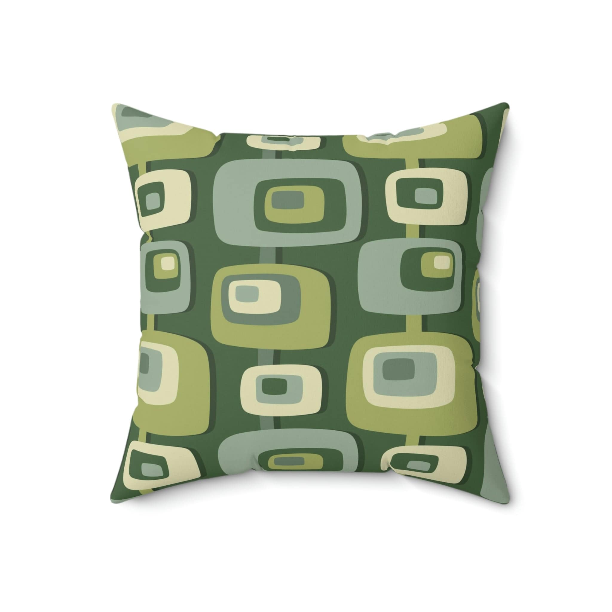 Mid Century Modern, Geometric, Groovy Green, Beige, Abstract, 60s 70s Retro, Mid Mod Pillow Case And Insert Home Decor 18&quot; × 18&quot;