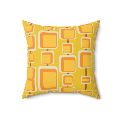 Mid Century Modern, Mustard Yellow, Orange, Geometric Retro Design Pillow Case And Insert Home Decor 18&quot; × 18&quot;
