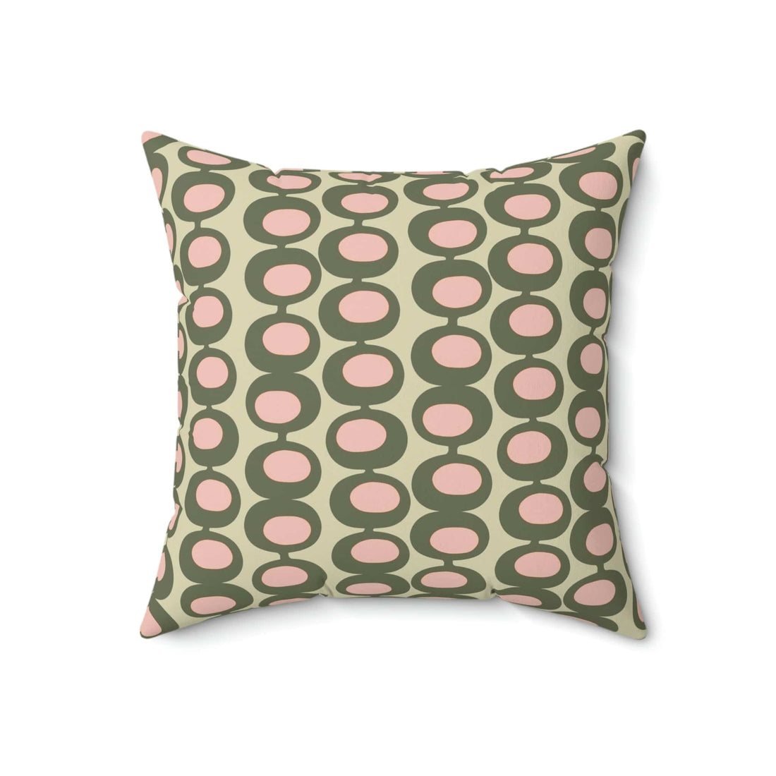 Mid Century Modern Olive Green, Pink, Martini Olive Vibes, Retro Square Pillow Home Decor 18&quot; × 18&quot;
